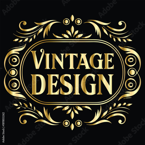 Vector golden frame. Elegant element for design in Eastern style, place for text. Floral golden border. Lace illustration for invitations and greeting cards.
Vintage gold frame on black background. 