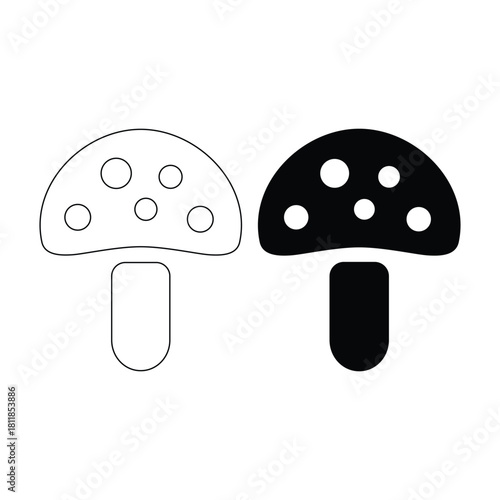 Mushroom icon set outline and solid style isolated on white background