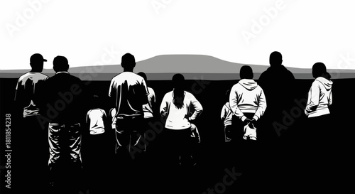 Silhouettes of a Group Gazing at a Distant Mountain.
