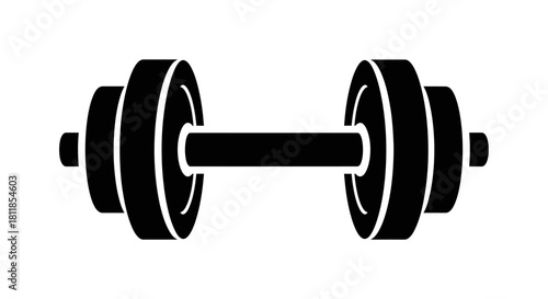 A black silhouette of a dumbbell with weight plates on each end, symbolizing strength training and fitness.