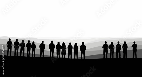 Silhouetted Figures Standing Together in a Group.