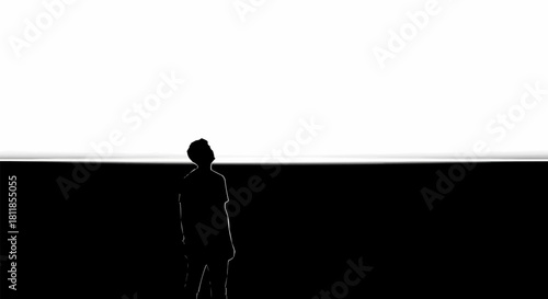 Silhouette of a person contemplating the vast expanse above.