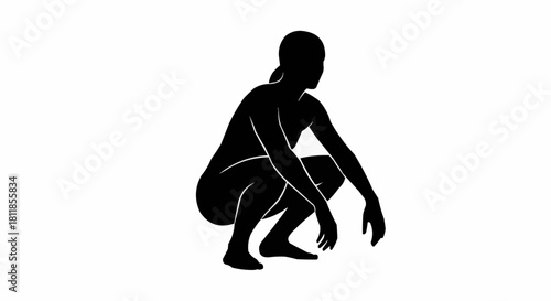 Silhouette of a person in a deep squatting pose.