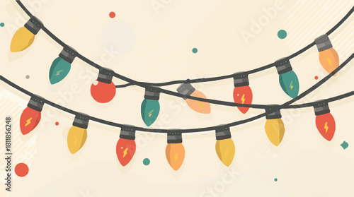 Vector template Christmas light element with flat design, featuring a stylized and modern aesthetic, incorporating bold lines, minimalist shapes, and vibrant colours