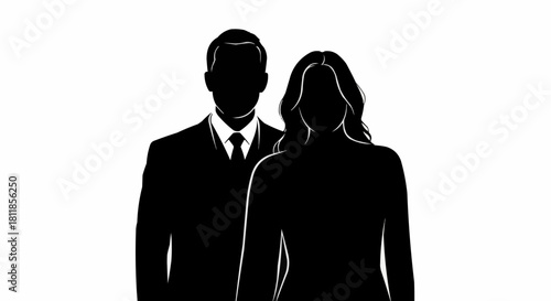 Silhouette of a man and woman standing together, representing partnership and unity.