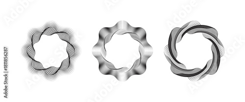 Abstract circular swirl vector design collection, monochrome abstract radial shapes set vector illustration.