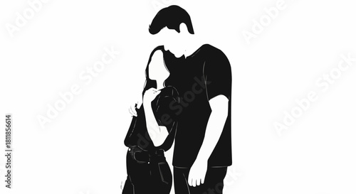 Monochromatic illustration of a couple embracing each other with affection.