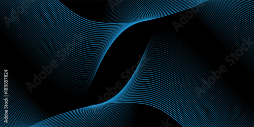 Vector abstract light lines wavy flowing dynamic in blue green colors isolated on black background for concept technology, digital, communication, 5G, science, music and comic arts