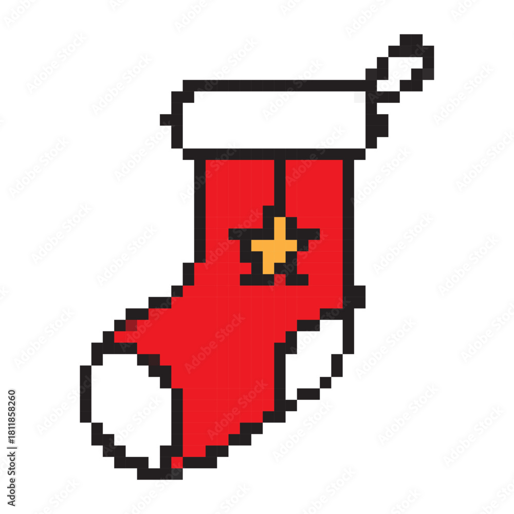 Obraz premium Pixel Christmas sock icon vector illustration