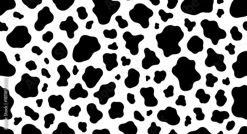 Seamless Cow Print Background Texture Pattern for Fashion Textiles, Interior Design, and Animal-Themed Projects, Spotted Hide Design for Wrapping Paper, Fabric Printing, Decorative Art, Classic Black