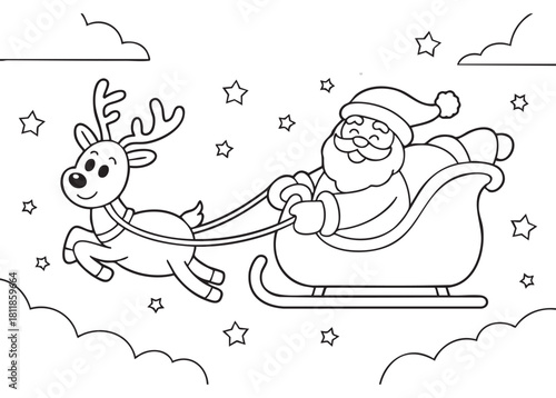 santa claus on sledge with reindeer