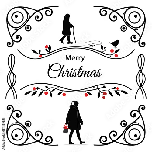 Wedding invitation card with happy bride and groom vector illustration silhouette couple design