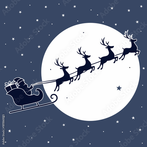 Santa Claus flying on sleigh at night with spooky Halloween and Christmas elements