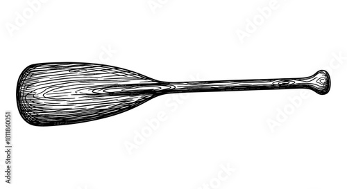 Hand-Drawn Wooden Paddle for Paddling Adventures, Nautical Exploration & Water Sports Illustrations: Perfect for Vintage Travel Posters, Camping Gear Catalogs & Outdoor Recreation Designs, Adding an A