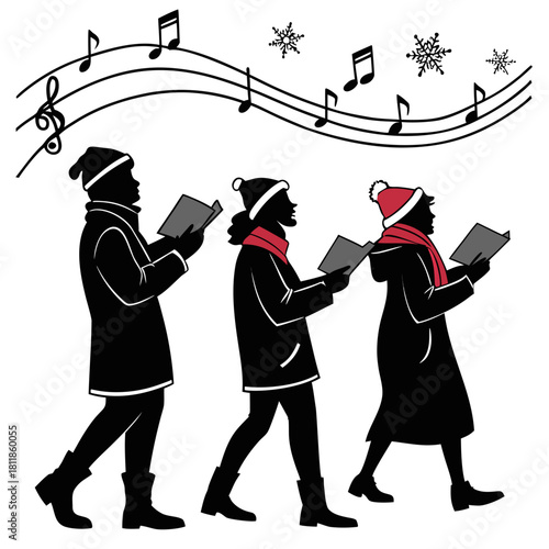 Silhouette of a girl playing guitar with dancing couple in cartoon vector style