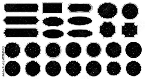 Collection of Vintage Style Black Stamp Frames and Borders on White Background for Retro Design Projects, Graphic Design Elements, Branding Materials and Decorative Seals in Business, Education, and C