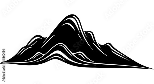 Dynamic Mountainscape in Bold Black and White: Striking Silhouette for Adventure, Exploration, and Environmental Concepts, Ideal for Branding, Presentations, and Website Design – Evokes a Sense of Nat