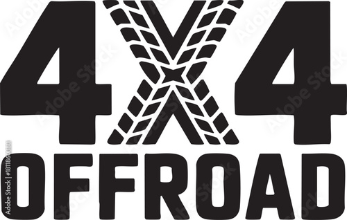 A stark black and white graphic featuring the words 4x4 Offroad with a prominent tire tread design replacing the 'X'.