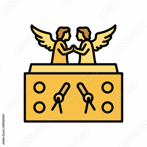 Icon of Ark of the Covenant featuring winged figures above golden chest. The Ark of the Covenant is adorned with symbolic figures and details, reflecting religious meaning.