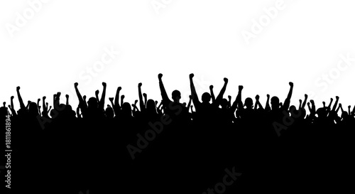 Silhouetted Crowd Protesting with Fists Raised in Defiance Against Oppression and Injustice, Symbolizing Solidarity, Empowerment, and Resistance in a Call for Change, Ideal for Social Justice Advocacy