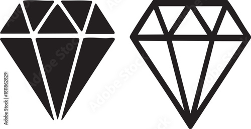 A graphic design featuring two diamond shapes side by side. One diamond is an outline, the other is solid black.