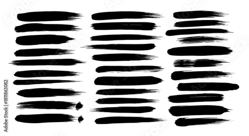 Bold Black Paintbrush Strokes Isolated on White Backdrop Creating Dynamic Brushstroke Textures for Artistic Overlays & Creative Design Elements in Modern Graphic Resource Compositions for Web & Print
