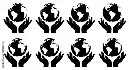 Protecting Earth's Ecosystems: Hands Holding Globe in Silhouette Style  for Environmental Conservation, Sustainable Practices & Global Responsibility Campaigns. Promoting Awareness in Ecological Prese
