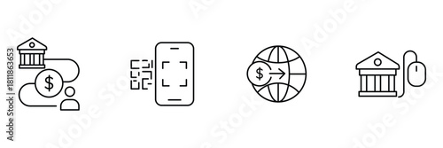 Banking payment, financial institution, scan transaction, global transfer, online money move icon vector illustration for commercial use.