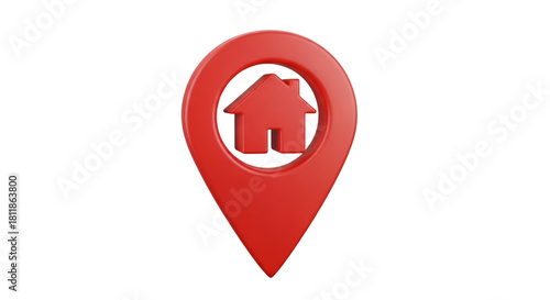 Red 3D House Location Pin Icon marker