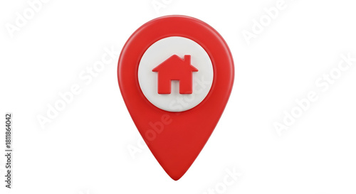 Red 3D House Location Pin Icon on Black Background