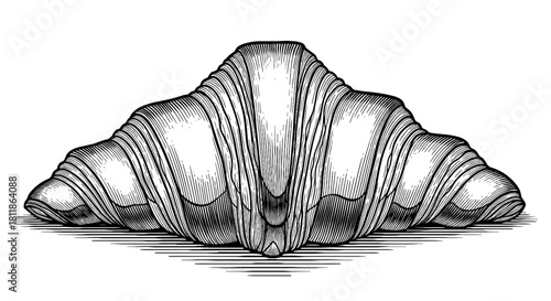 Detailed Croissant Pastry Illustration for Culinary Arts Projects: Engaging, Traditional Viennoiserie Dessert Artwork in Black and White Hatch Style for Restaurant Menus and French Bakeries (195/200)