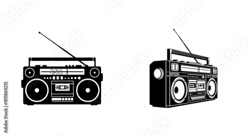 Vintage boombox vector illustration set retro radio design