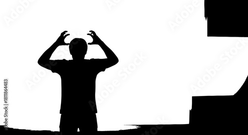 Silhouette of a Man Expressing Frustration in a High-Contrast Studio Setting, Hands Clawing at Head, Evoking Stress and Anxiety for Mental Health Campaigns, Business Challenges, and Psychological Pres