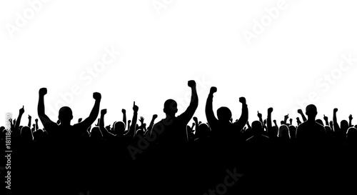 Silhouette Crowd Protesting at Outdoor Rally: Freedom Gathering for Social Justice, Activism & Political Demonstration - Diverse People Raised Fists in Solidarity for Human Rights (Vector Art) - Demon