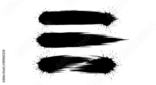 Abstract Grunge Brushstrokes for Modern Design Projects: Black Paint Splatters Creating Artistic Textures on White Backgrounds for Creative Branding and Visual Communication (Web, Print, Social Media,