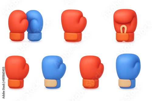 Colorful 3d boxing gloves collection with various angles and designs