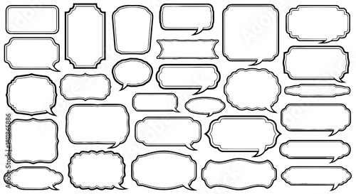 Retro Speech Bubbles Compilation Arranged on White Background: Classic Comic Style Chat Box Set for Vintage Design Projects, Dialogue, Social Media, and Creative Presentations with Traditional Elegant