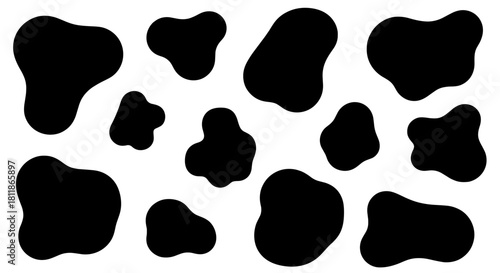 Abstract Cow Spots Pattern for Modern Design Applications:  Seamless Black and White Irregular Shapes on Neutral Background Ideal for Animal Prints,  Fashion Textiles,  Marketing,  Websites,  Creative