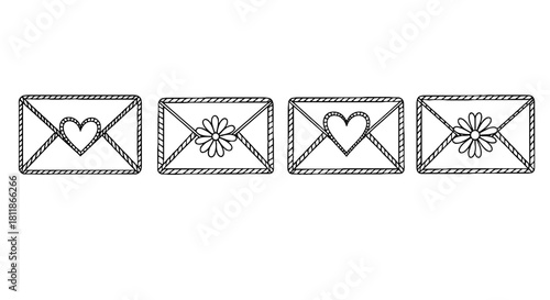 Collection of Decorative Envelopes for Invitations, Personalized Stationary and Romantic Communication: Elegant Vector Set for Wedding Planners, Graphic Designers and Event Marketing Campaigns, Featur