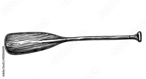 Hand-Drawn Wood Paddle for Rowing Adventures on Calm Waters, Nautical Illustration Element for Outdoor Recreation and Boating, Ideal for Summer Travel, Water Sports, Vintage Style Design, Marine Life,