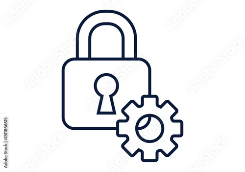 Icono de candado con engranaje para representar gestión o configuración de seguridad del sistema