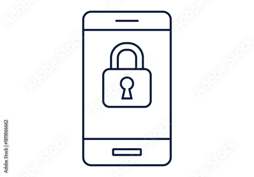 Ilustración vectorial de icono de teléfono móvil con candado de seguridad en la pantalla para protección de datos