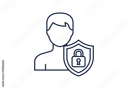 Icono de perfil de usuario con escudo y candado para protección de identidad y datos personales
