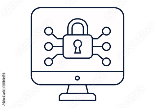 Icono de monitor de computadora con candado y nodos de circuito para ciberseguridad