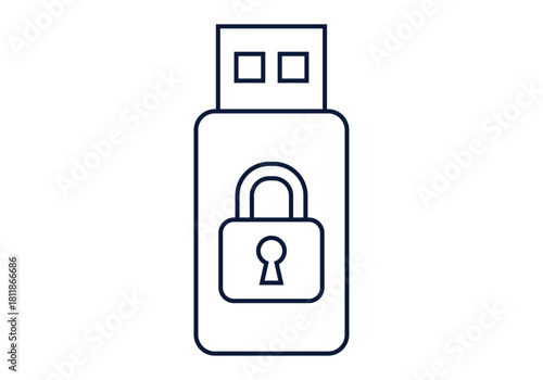 Ilustración vectorial de un pendrive usb con un candado de seguridad, representando protección de datos