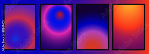 Abstract Gradient Background Poster Set with Vibrant Neon Blurred Colors

