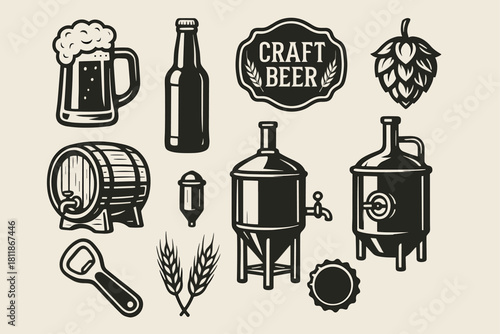 Craft Beer Brewing Icons Set