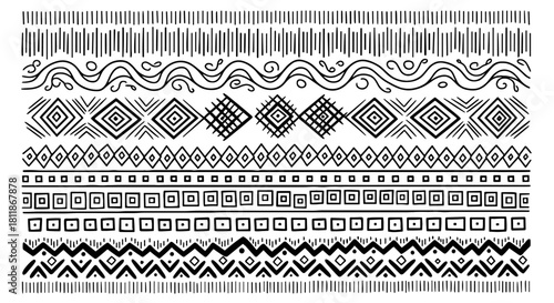 African Tribal Borders and Dividers: Ethnic Decoration Elements for Creative Design Projects, Textiles, Wallpaper, Scrapbooking, Invitations, and Crafts – Abstract Decorative Motifs in Traditional Sty