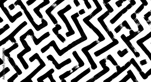 Abstract Brushstroke Maze Pattern Background Creating a Sense of Mystery and Complexity for Modern Designs, Presentations, and Creative Marketing Materials, Illustrating Black and White Geometric Shap