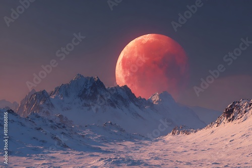 a large glowing red moon